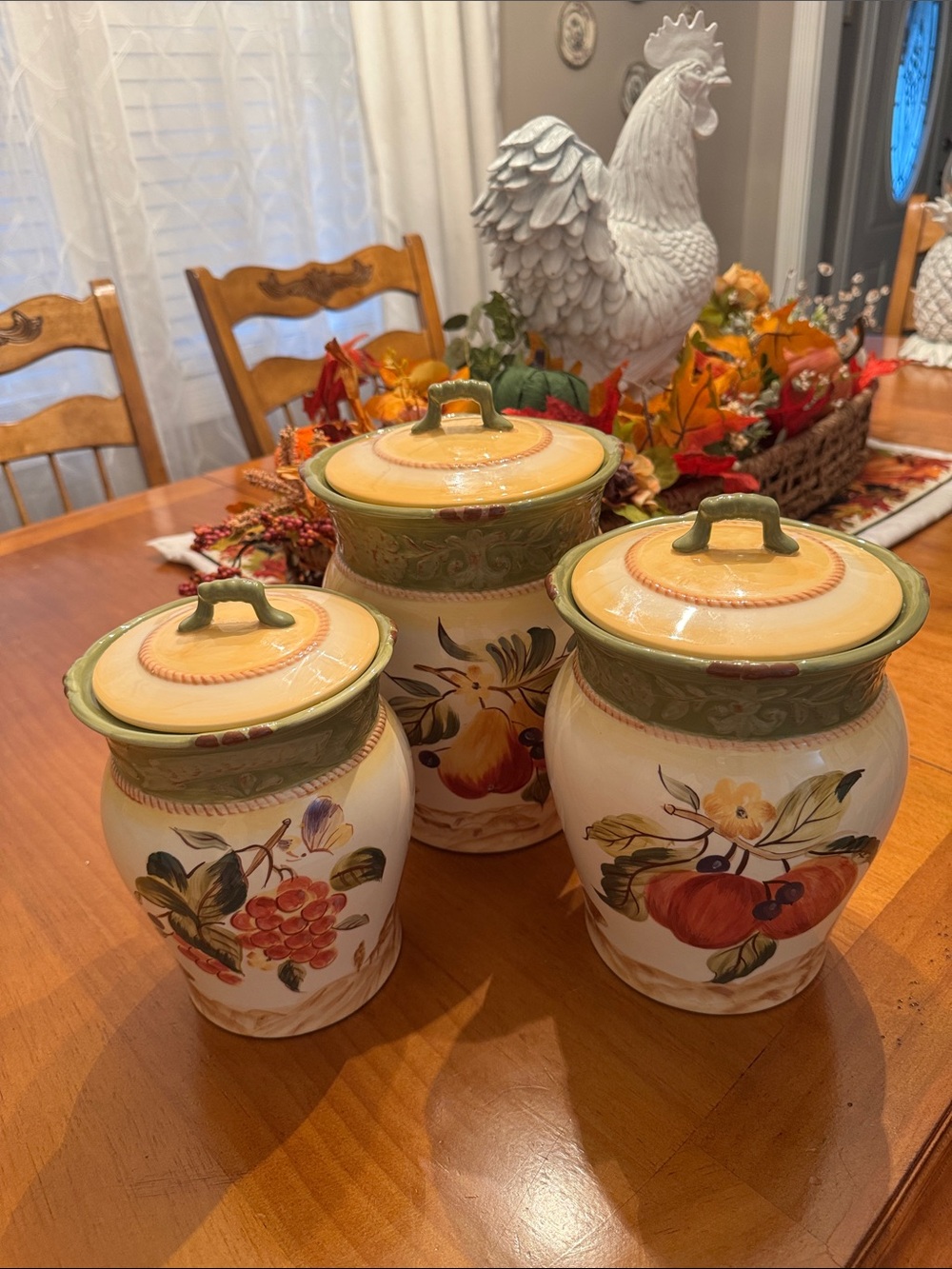 Hand-Painted Ceramic Kitchen Canister Set - Green and Cream